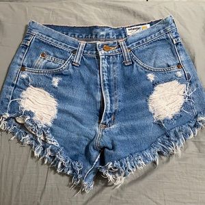 Wrangler distressed high-waisted jean shorts